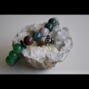 Buddha Aventurine and Fancy Jasper Mala Bracelet